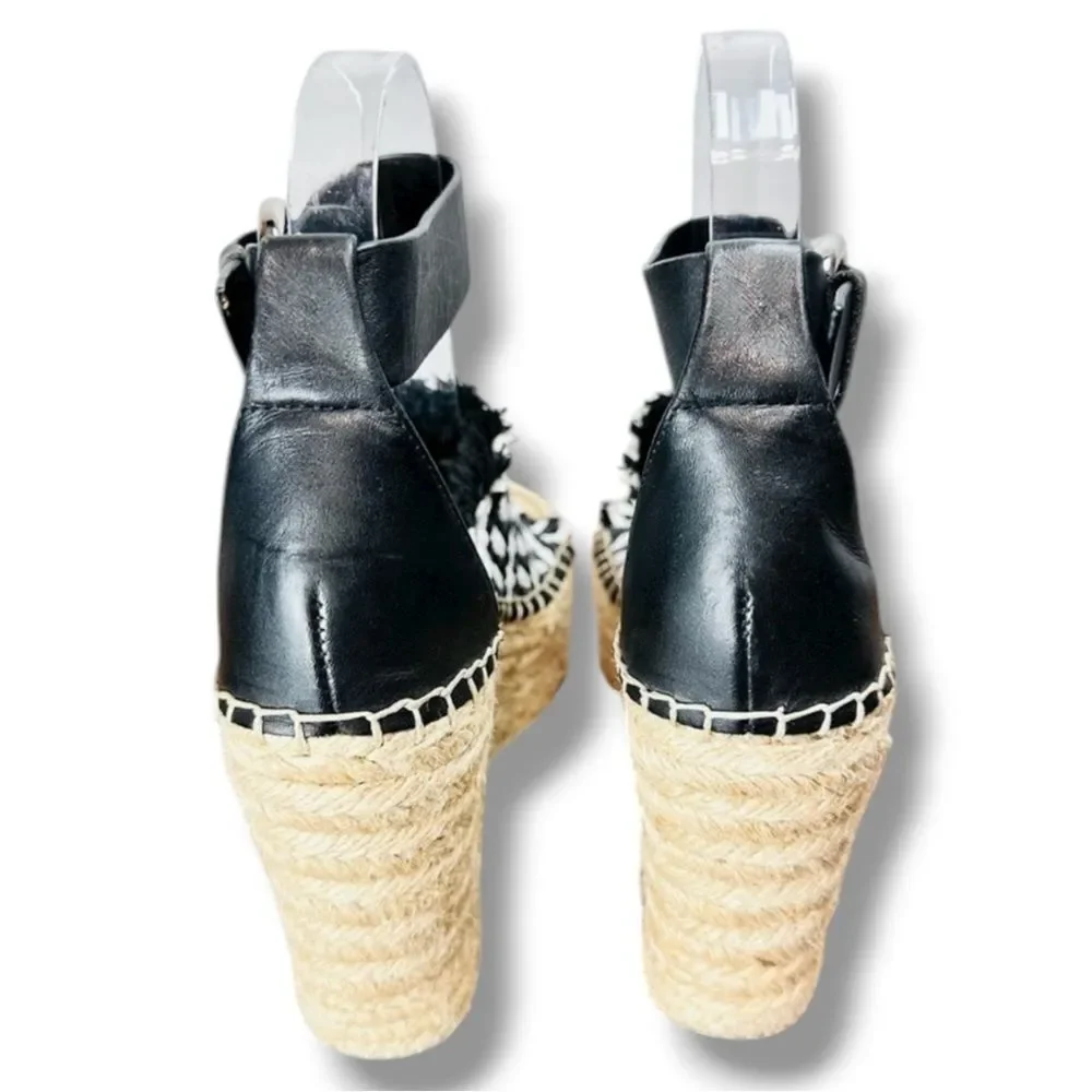 Marc Fisher Andrew Espadrille Wedge Sandals Black White Woven Platform Sz 6 Euro